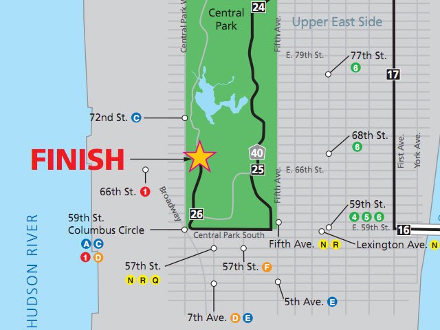 Mapa de la meta del maratón de Nueva York