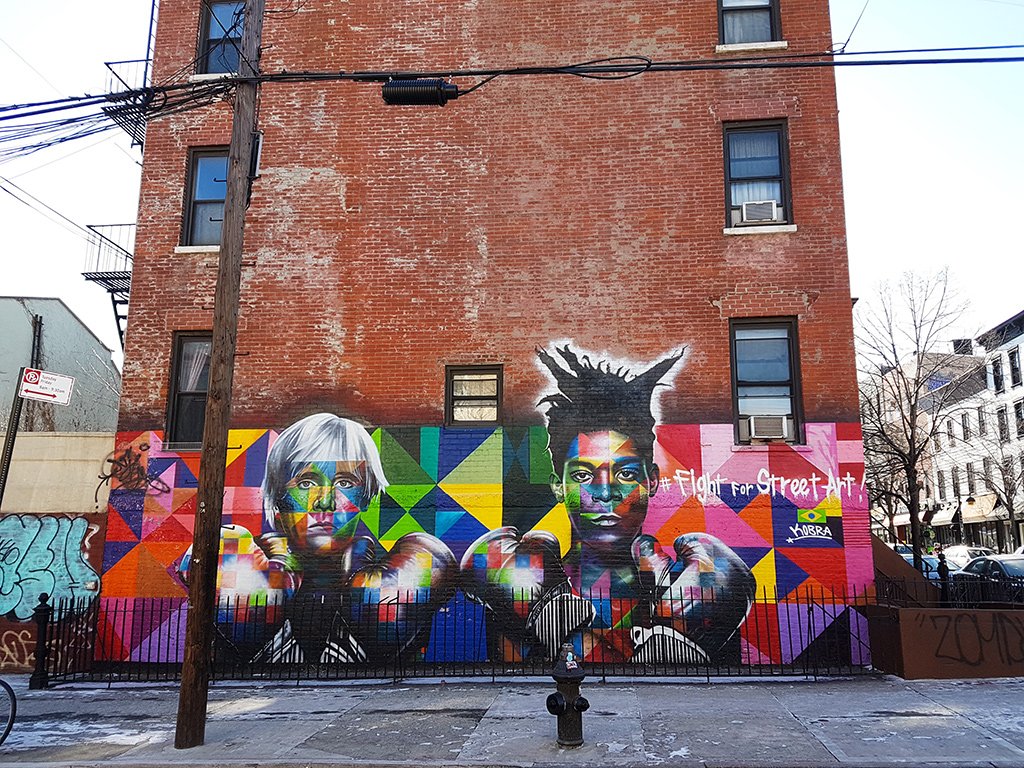 Mural de Andy Warhol y Basquiat realizado por Kobra, ubicado en la calle N 9th con Avenida Bedford. Foto de AHM